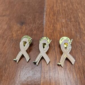 Pink Ribbon Breast Cancer Awareness Golf Club Lapel Pin Gold Tone Set Of 3‎
